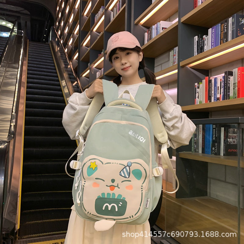 Macaron color cute french fries bear backpack for primary and secondary school students, large capacity, wear-resistant and easy to take care of, backpack