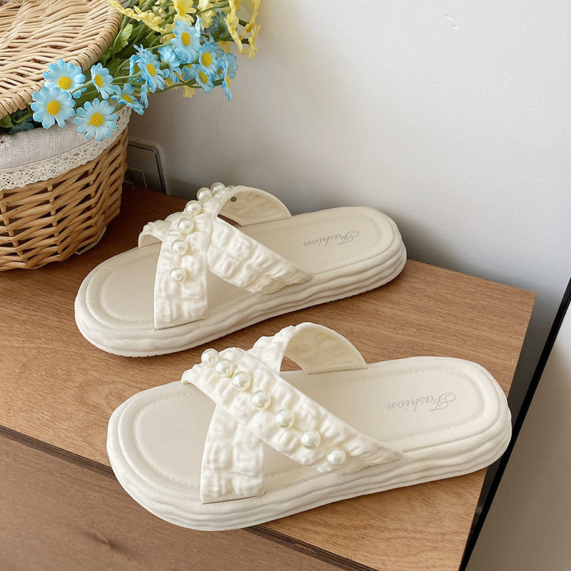 Popular flower slippers for women thick solenon-slipnew arrivalfashionsummer fairy style sandals flats beach shoes