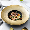 Gold-trimmed ceramic dinnerware: western steak plates, sushi rectangular dishes, hotel gold-edged buffet plates - wholesale