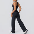 fashion brushed pure color tight i-shaped back sports suit running fitness yoga wear wide-leg two-piece set