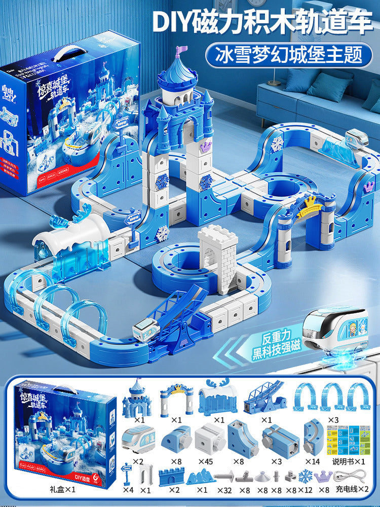 Beijies children's educational ice & snow electric train magic track car cube diy assembly track car toy