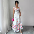 cross-border european and american elegant square neck printed bubble sleeve dress