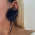 new arrivalniche styleaccessible luxuryclassy sense fabric rose flower earrings women's retro exaggerated black tassel earrings