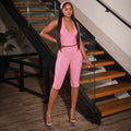 European and american style ins foreign trade personalized printed women's skinny pants set v-neck halter sleeveless hot girl two-piece outfit