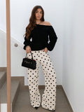 European and american retro polka dot print wide leg jeans women's high waist drapey loose floor-length american style straight leg pants