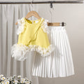 Children's clothing  cross-border summer girl pink vest tops + white pants set