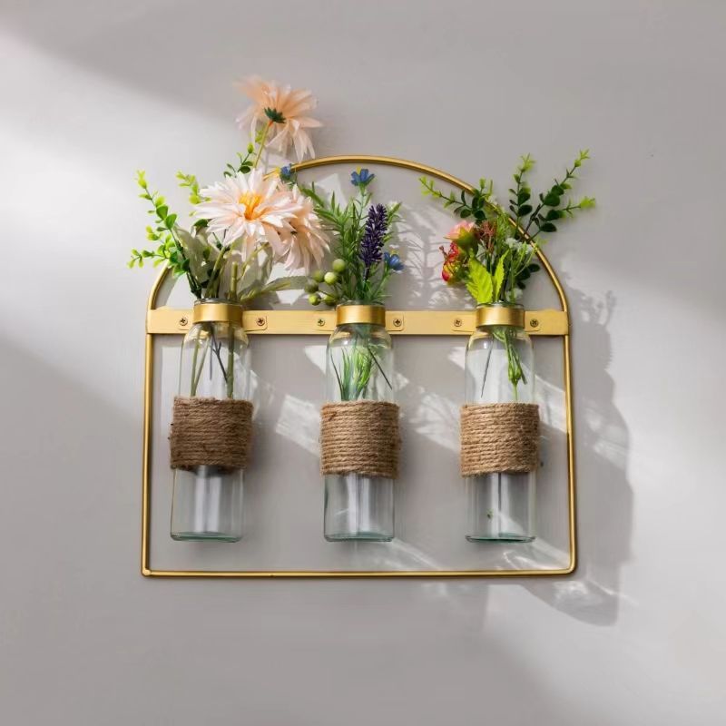 Wall-mounted vase & plant holder - no drilling required - hydroponic flower stand - nordic iron art decor