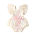 European and american style cross-border new children's clothing short climbing lace mesh flying sleeves tie back embroidered beaded pearl climbing jumpsuit