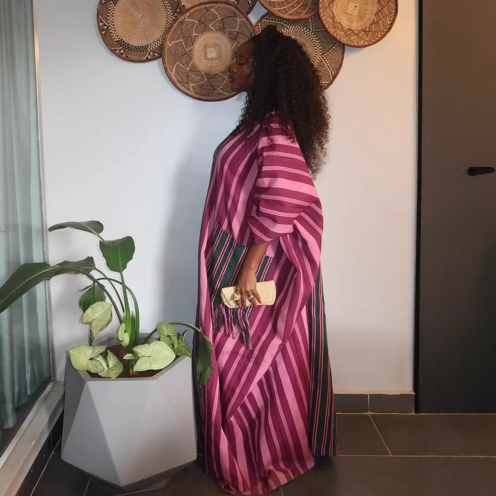 European and american cross-border women's clothing  summer new arrival: african-style plus size elegant color block striped loose long dress