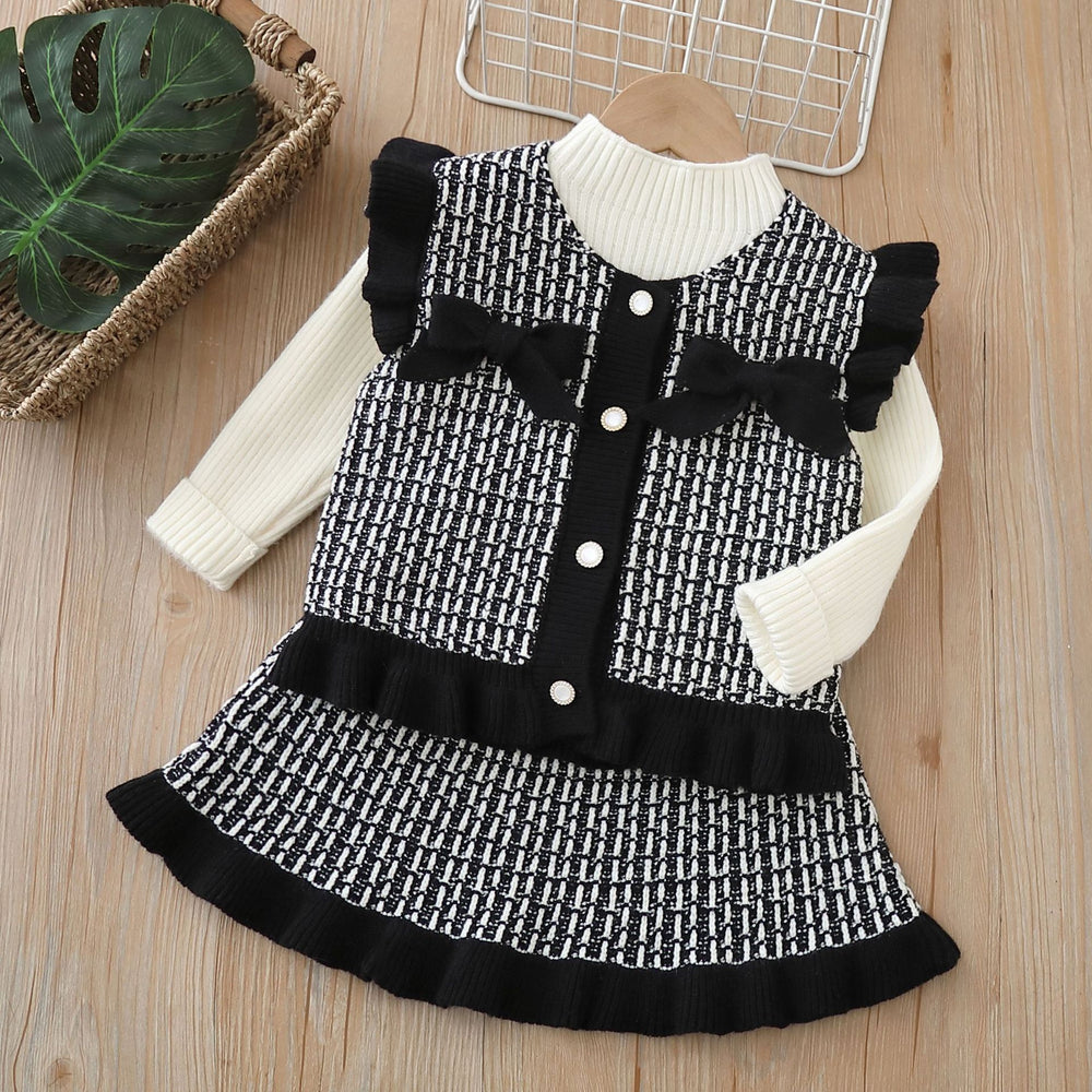 Girls' knit cardigan vest set - autumn  collection - baby girl's outerwear - chanel-inspired three-piece outfit