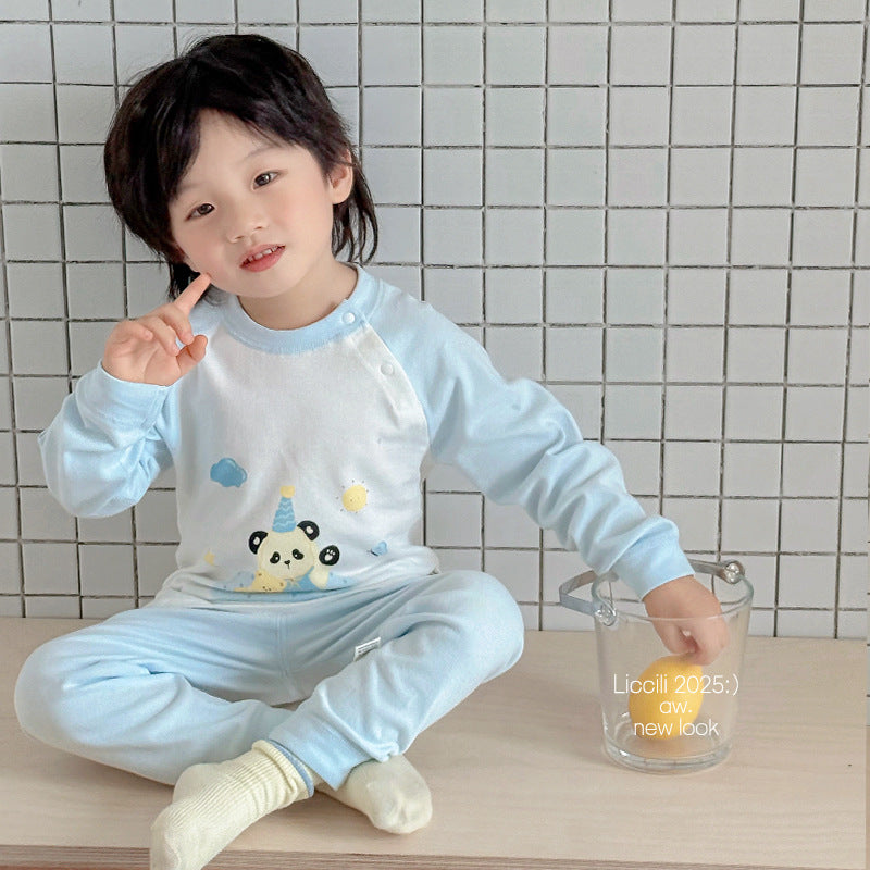 Kids autumn clothes and long pants pajamas pure cotton autumn clothes and long pants suit boys cotton sweater intimates baby sweater and trousers