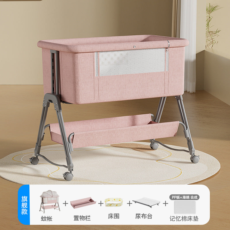 Baby crib: portable, foldable, multi-functional, adjustable height, seamless splicing, newborn-sized bassinet