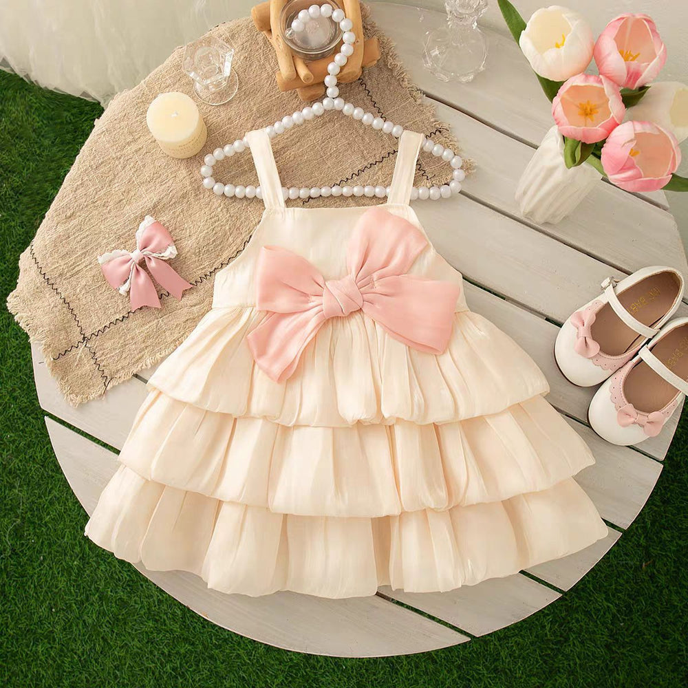 Girls' spaghetti strap cake dress - new summer  style: sweet, chic, comfortable, and skin-friendly fashion dress for baby girls