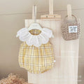 Summer lightweight baby clothes for girls: sweet and stylish plaid triangle romper, sleeveless bodysuit, crawling suit