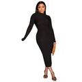 Fashion style insexport women's pure color round neck long sleevespullover street one-step dressdress one piece dropshipping