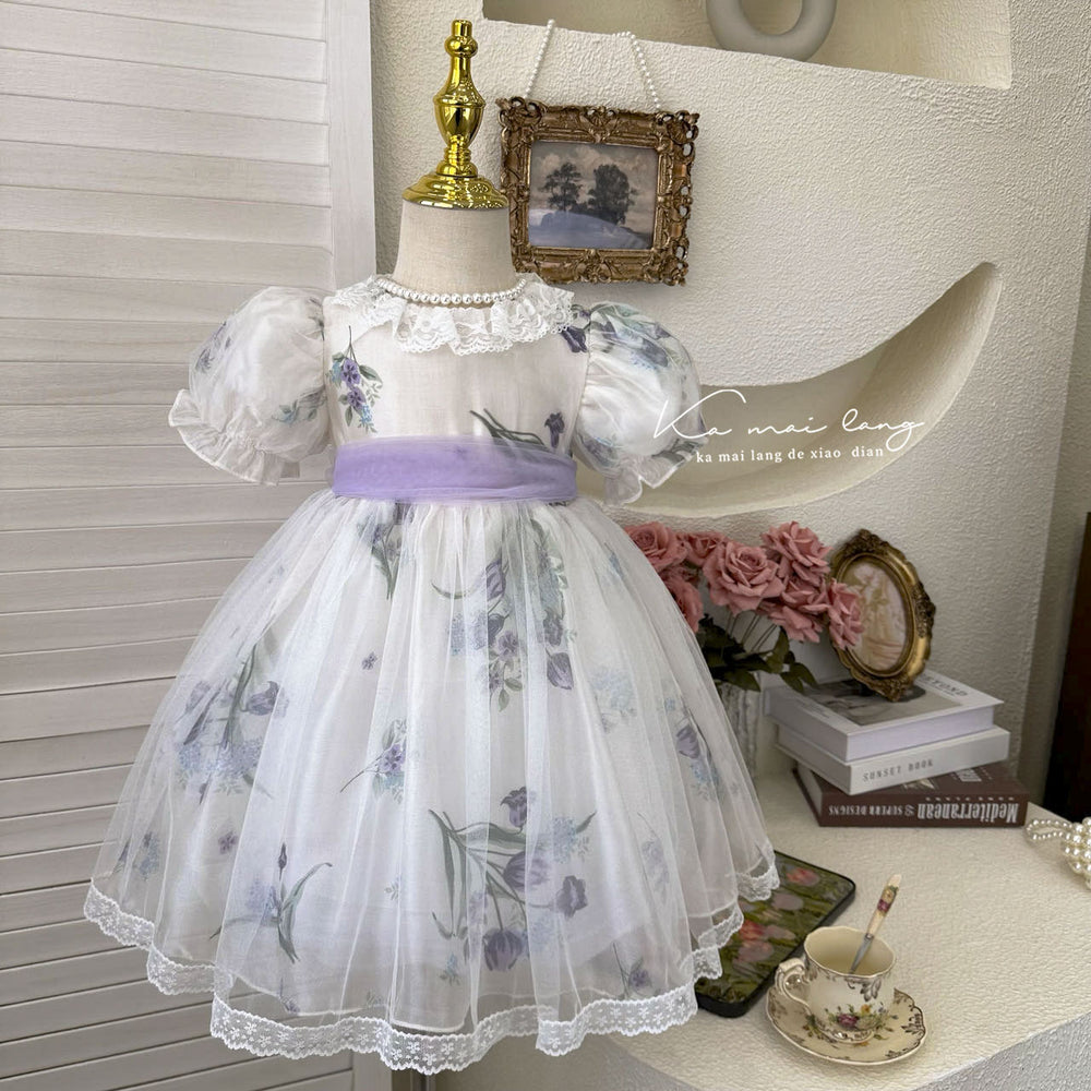 Girls' dress  summer little girl mesh lace princess dress fresh mesh