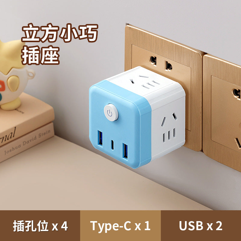 Desk lamp cube socket panel - multifunctional home power strip with usb charging, cute ambient night light