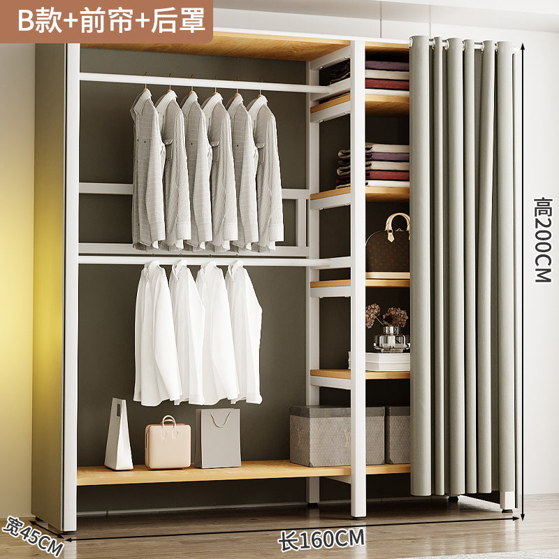 Wardrobe Home Bedroom Simple Assembly Storage Cabinet Rental Room Shelves Strong and Durable Open Wardrobe