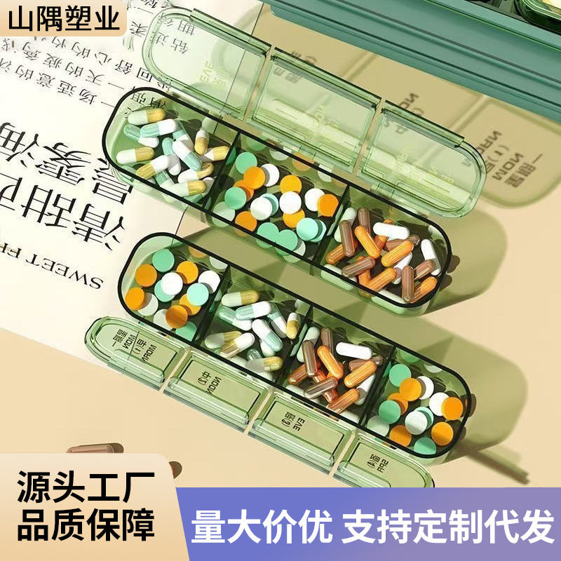 Medicine box, portable portable medicine dispensing box seven days a week, three meals a day dispenser, large-capacity tablet storage box