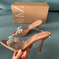 2024 new export square toe stiletto heel sandals with bow and rhinestone detail, plus size, open back, wholesale for women (wish)