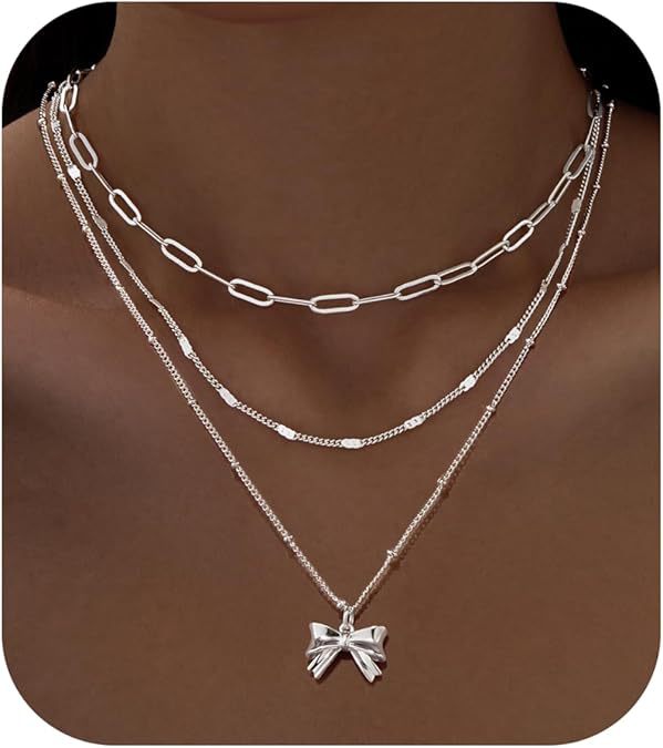 new arrivalfashioncasual stackable exquisite 14k gold-plated fashionbows paper clip pendant necklace