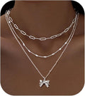 new arrivalfashioncasual stackable exquisite 14k gold-plated fashionbows paper clip pendant necklace