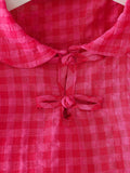 Summer girls' short skirt set - peach pink plaid, peter pan collar, chinese knot button top, and tiered skirt two-piece outfit
