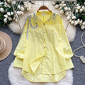 Stylish and versatile heavy sequin embroidered lapel long sleeve single-breasted blouse - women's autumn  loose fit slimming top