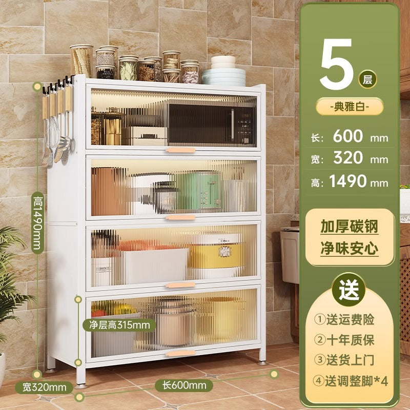 Kitchen thickened carbon steel storage rack floor-standing multi-layer dust-proof storage cabinet microwave oven with door multi-functional storage cabinet