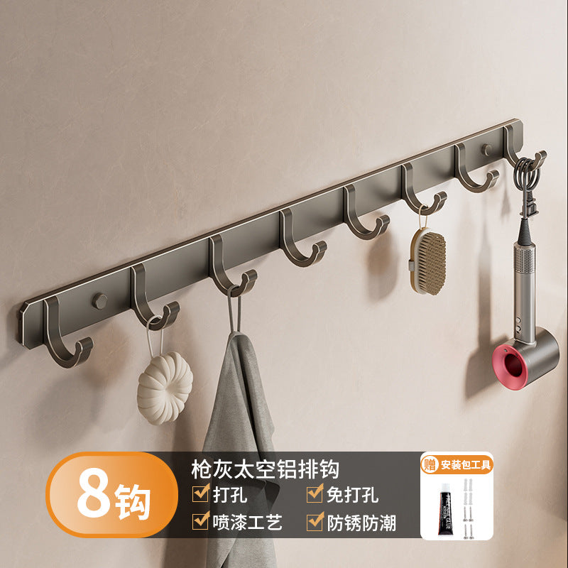 Space aluminum hook, viscose, strong non-punching adhesive hook, door back coat hook, bathroom, kitchen wall wall-mounted storage
