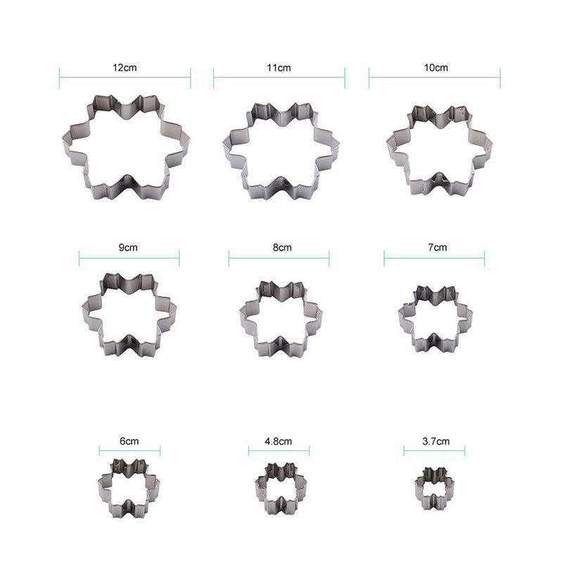 Snowflake cookie cutter 9-piece set, stainless steel christmas fondant cake mold, diy baking tools - factory direct wholesale