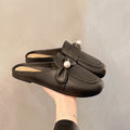 2025 summer new pearl-embellished mule slippers for women, round toe slip-ons, wholesale casual shoes