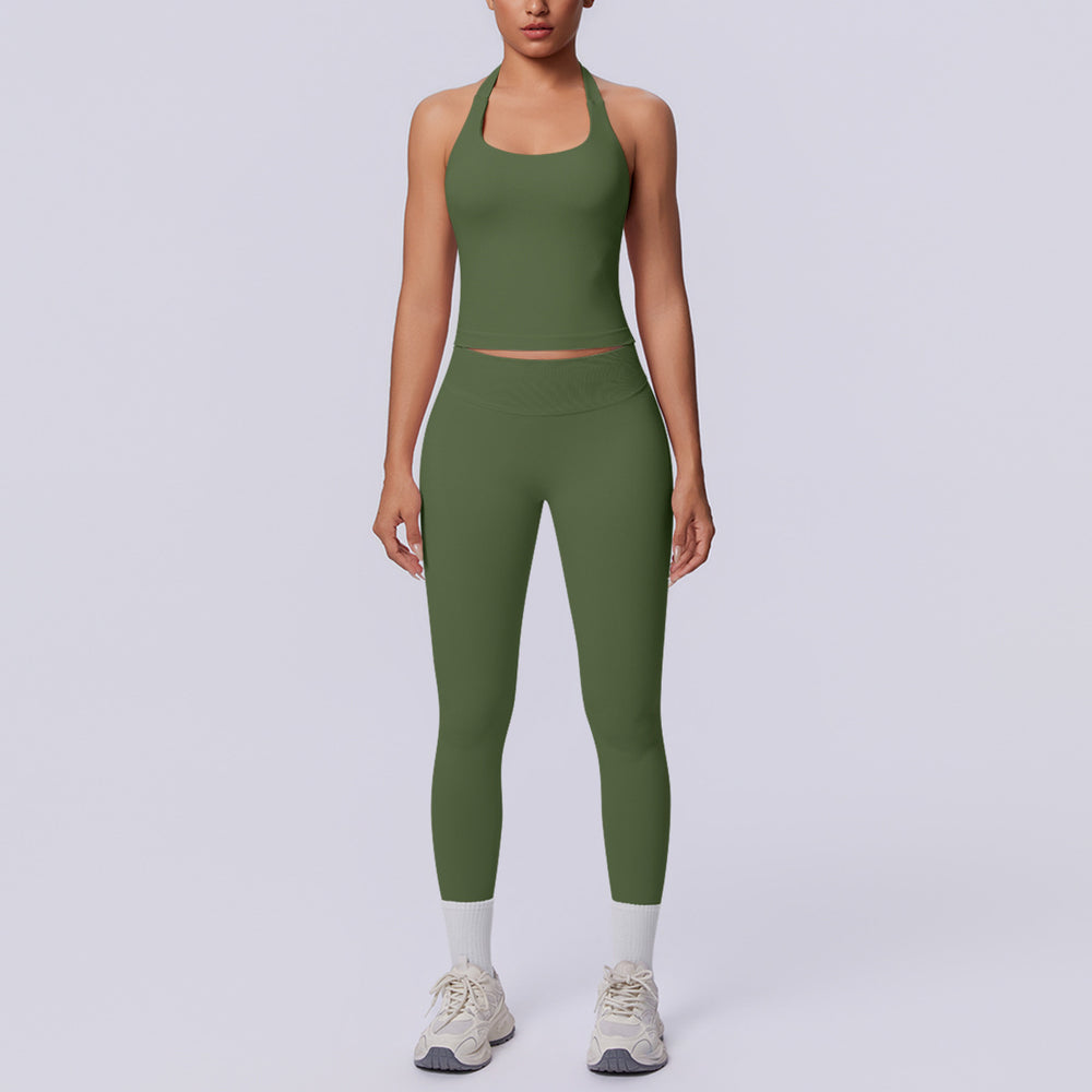 Halter sports beautiful back high waist hip lifting tight sports seamless yoga clothes quick drying breathable running fitness suit for women