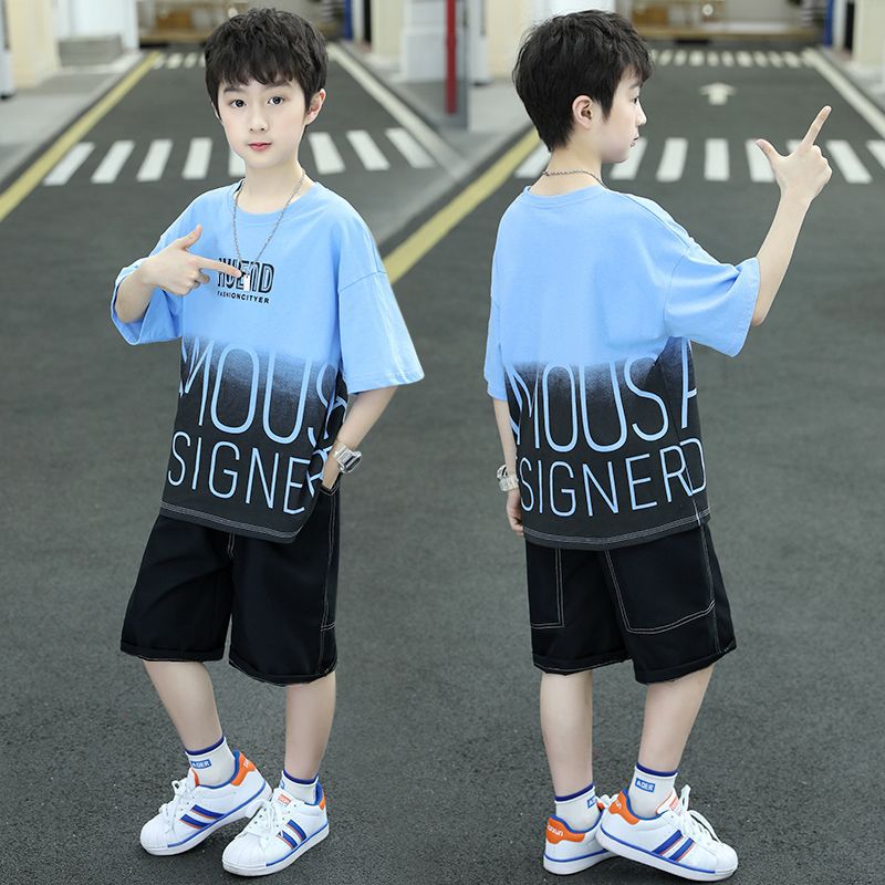 Boys' summer outfit set:  new trendy & stylish kids' summer clothes, short-sleeve two-piece set for boys