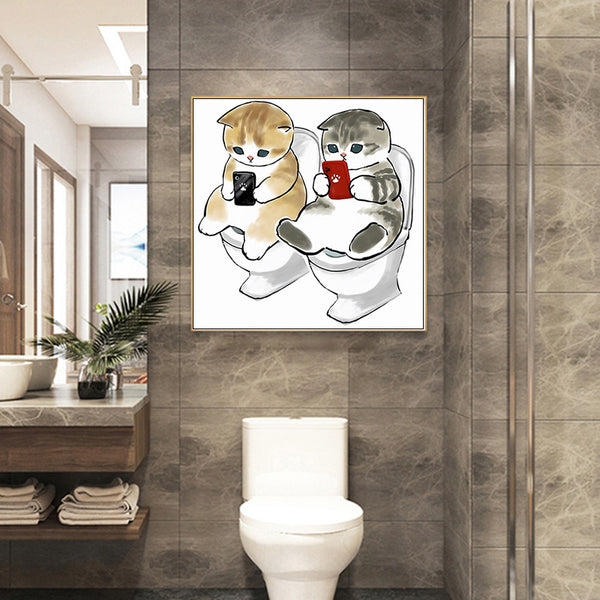 The waterproof decorative painting of the cat bathroom is suitable for hanging paintings behind the non-punching toilet to cover up the ugly bathroom bathroom bathroom.