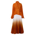 Q120 new  fashion pleated minimalist solid color top and gradient flared skirt two-piece set