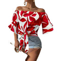 branded new women's hawaiian off-the-shoulder top, tropical party shirt, beach vacation top