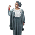 Solid color batwing sleeve velvet embroidered v-neck robe dress - cross-border sourcing, women's clothing,  new arrivals, african sourcing