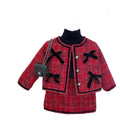 Girl red tweed style skirt suit skirt style woolenoutwearfall and winterfashionable quilted two-piece set baby