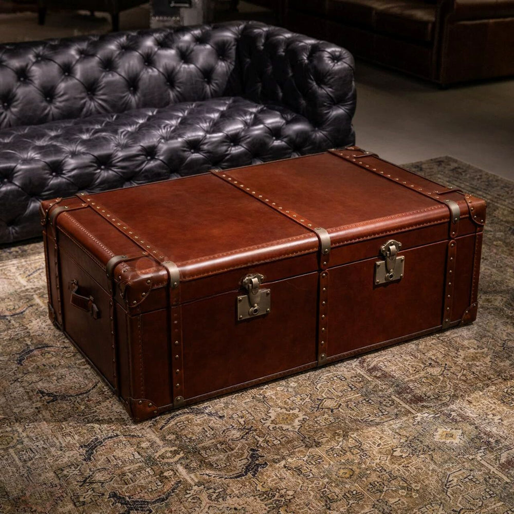 French retro oil wax leather art coffee table medieval designer coffee table cigar bar whiskey club floor box