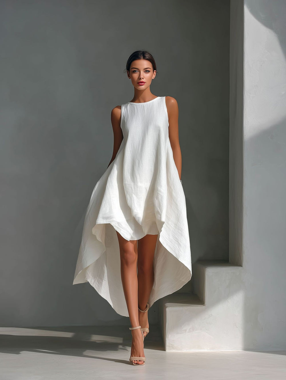 spring cotton linen asymmetrical sleeveless sundress for women - perfect for european and american  independent stores & vacation getaways