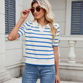 European and american cross-border e-commerce new    casual striped knitwear turn-down collar sweater top for women