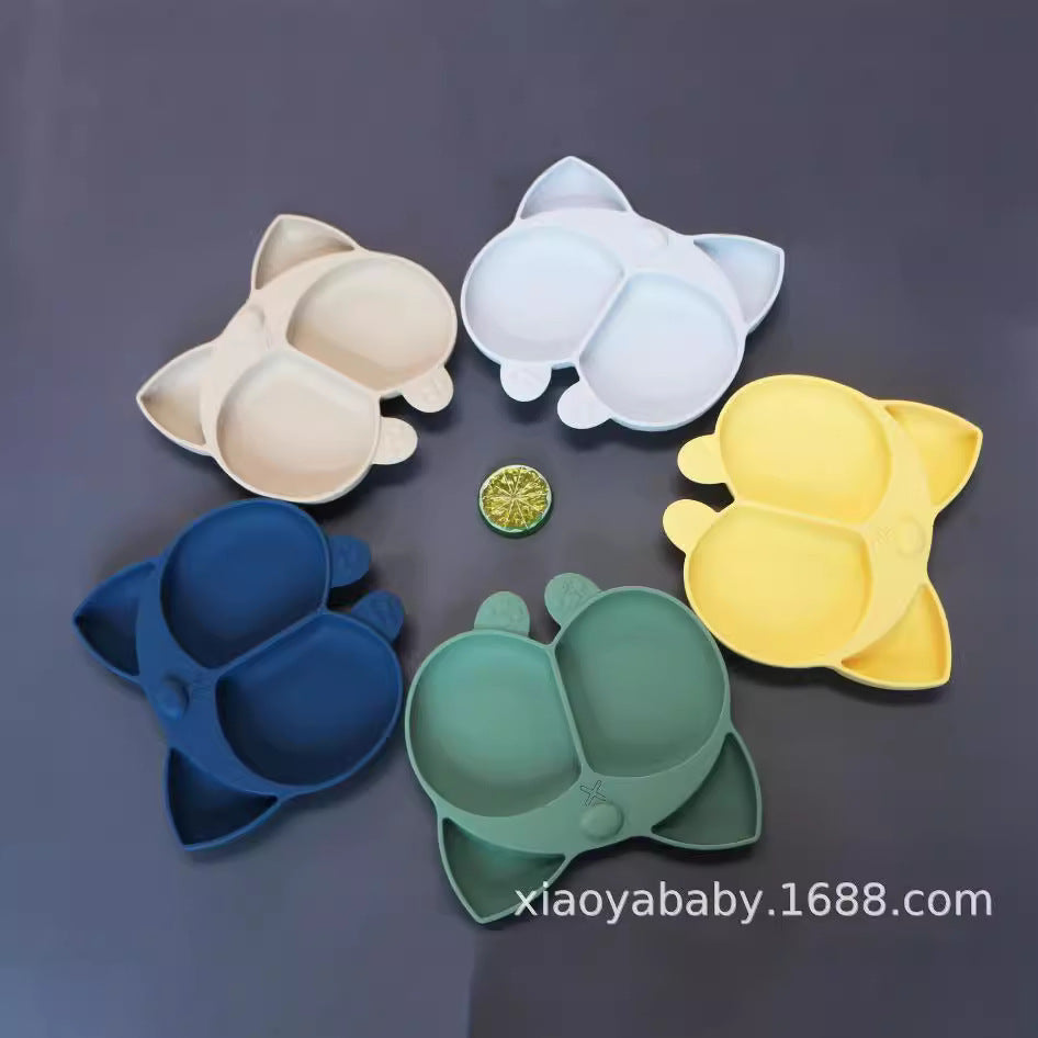 Factory customized two-tone corgi plate silicone baby divided plate children's supplementary food feeding utensil set