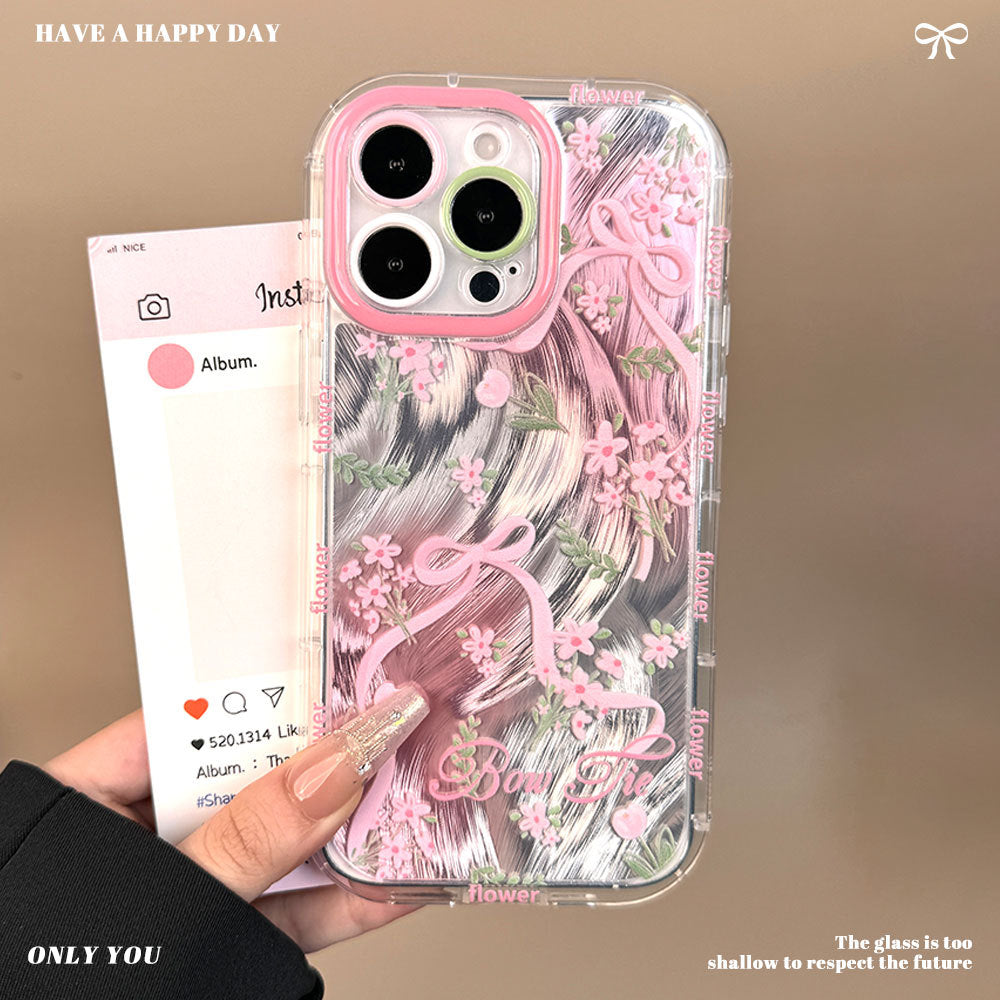 New arrival is suitable for apple 16promax flower feather yarn mobile phone case iphone15 bow all-inclusive protective cover for women