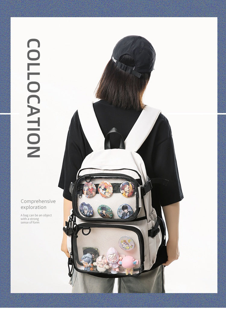 Painful bag two-dimensional two-piece set can be double-backed or single-backed detachable multi-functional pvcflap pocket pantsdiy large-capacity school bag