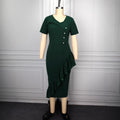 elegancerufflesdress asymmetrical diagonal buttoned waist bag hip elegantwork clothing banquet dress