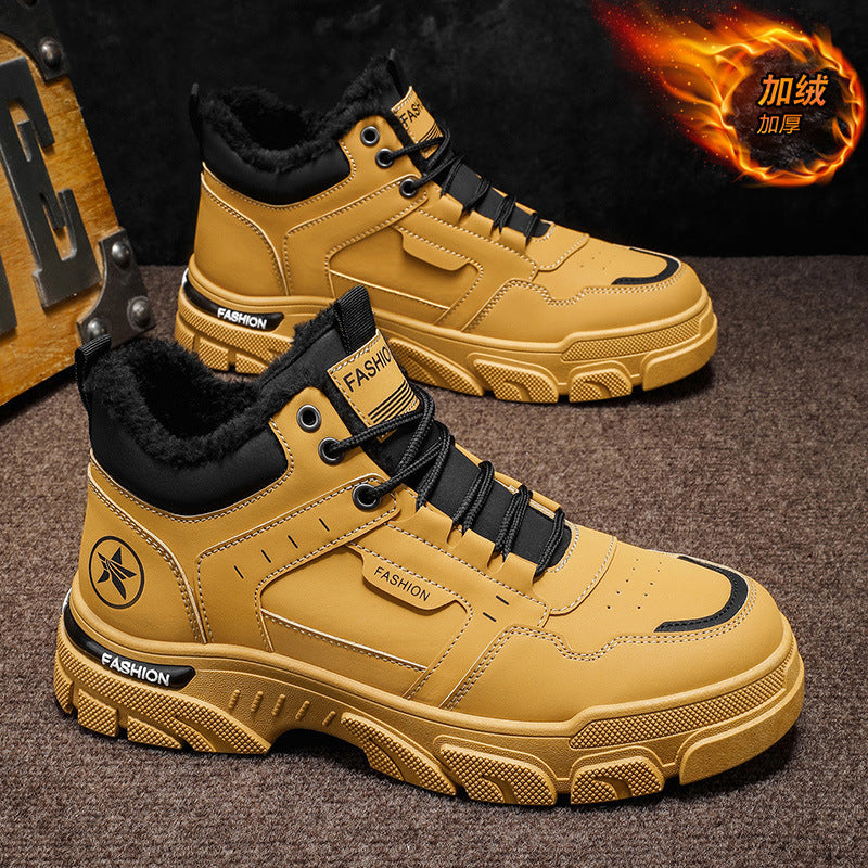 Boots men's 2025new arrivalwinterworkwear shoes men's shoes fleece-linedthickened cotton boots snow boots men's cotton shoes