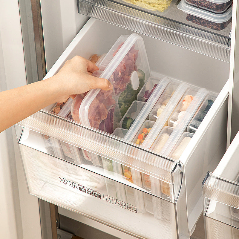 Kitchen, refrigerator, fresh-keeping storage box, sealed food preparation, transparent fresh-keeping box, food grade grid plastic freezer