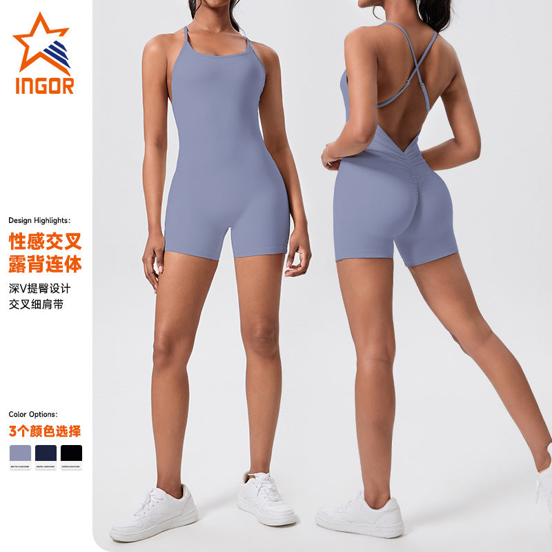 New arrival cross-border cross-back tight one-piece yoga wear sports casual hip lift all-in-one one-piece yoga wear