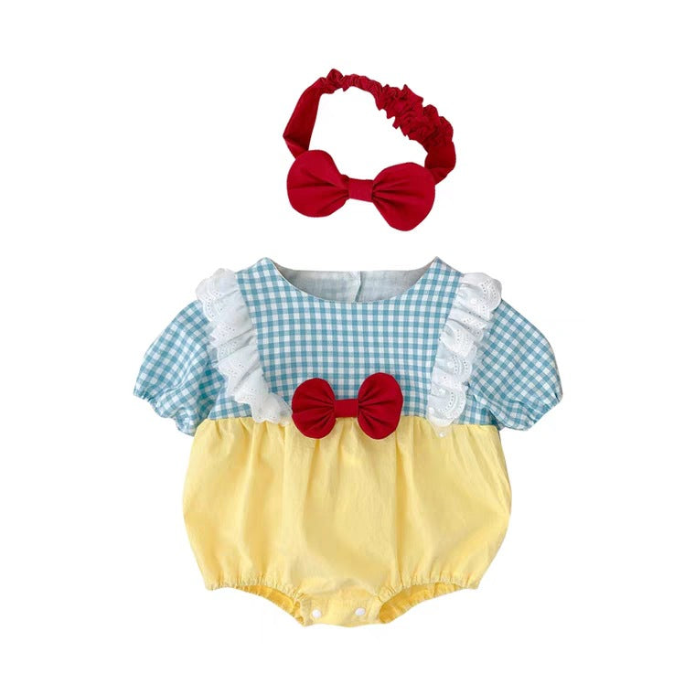 Ins21 summer korean style baby cute princess bow short sleeve romper bodysuit with headband